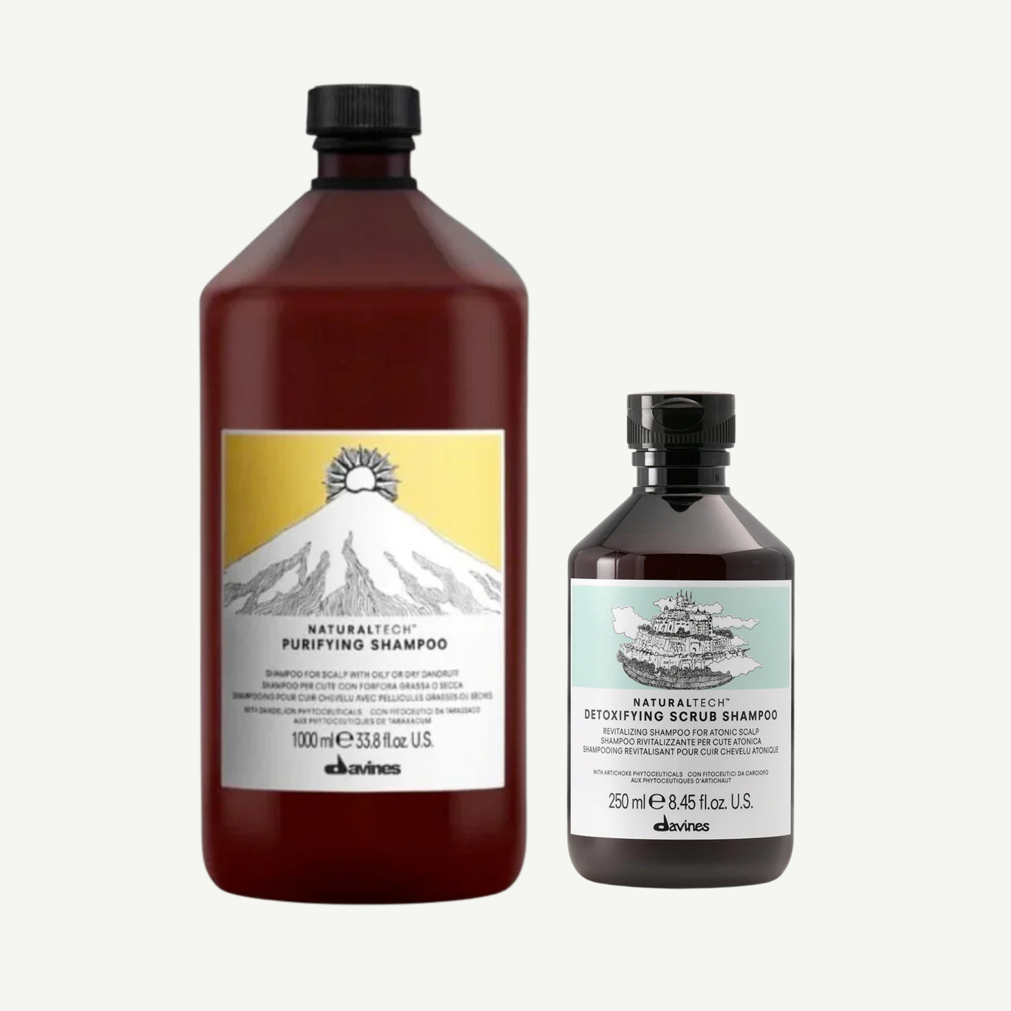 Davines Purifying Shampoo 1000ml zonder pomp en Detoxifying Scrub Shampoo 250ml hoofdhuid detox set