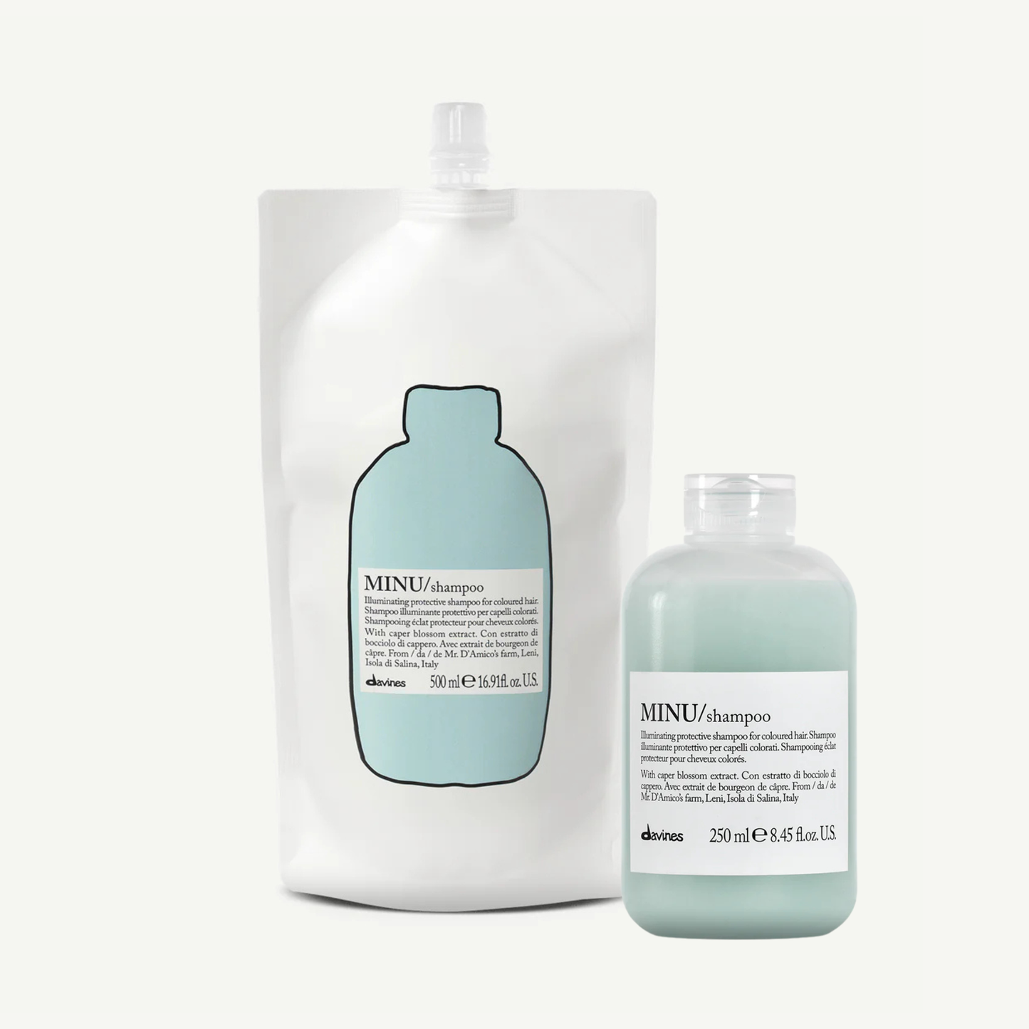 Davines MINU Shampoo-Set – Nachfüllpackung 500 ml + Shampoo 250 ml | Für Schutz und Glanz von coloriertem Haar