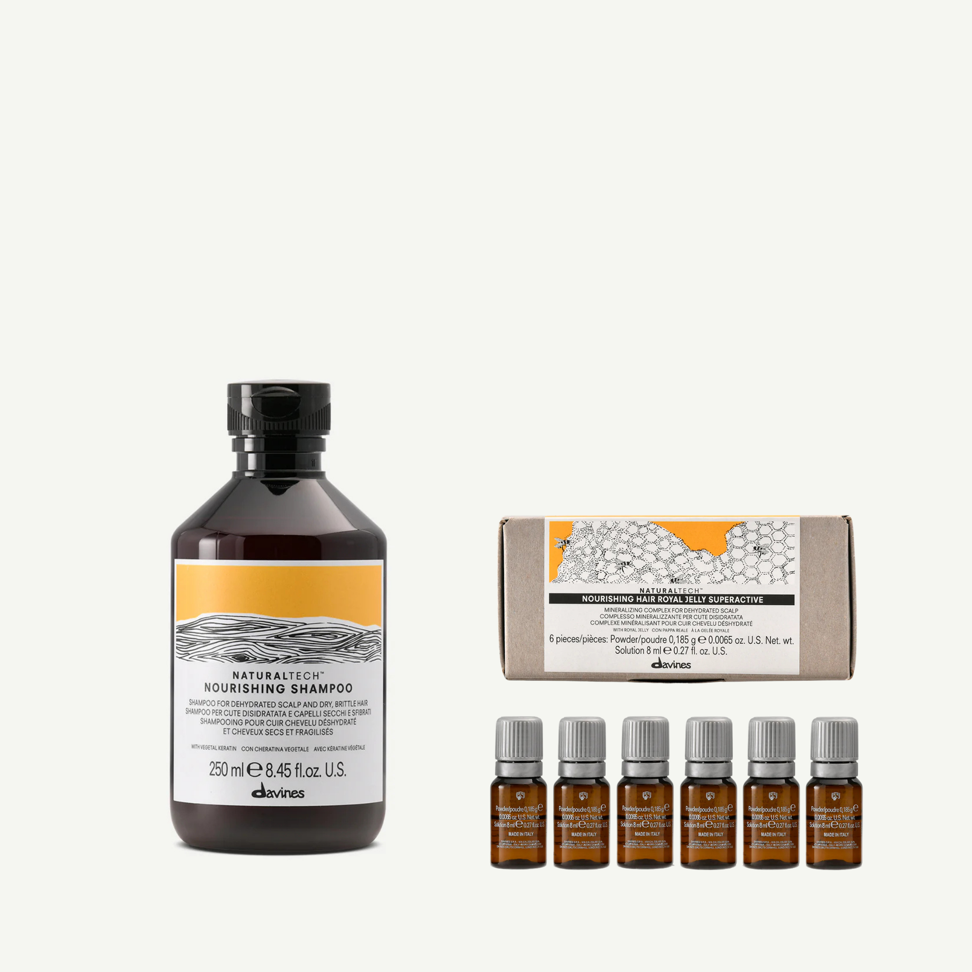 Davines NOURISHING Shampoo 250 ml en Hair Royal Jelly Superactive herstellende haarverzorging set