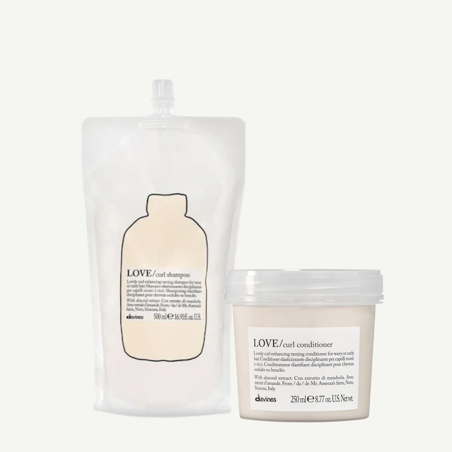 Davines LOVE Curl Refill Duo – shampoo 500 ml en conditioner 250 ml voor verzorging en definitie van krullend haar