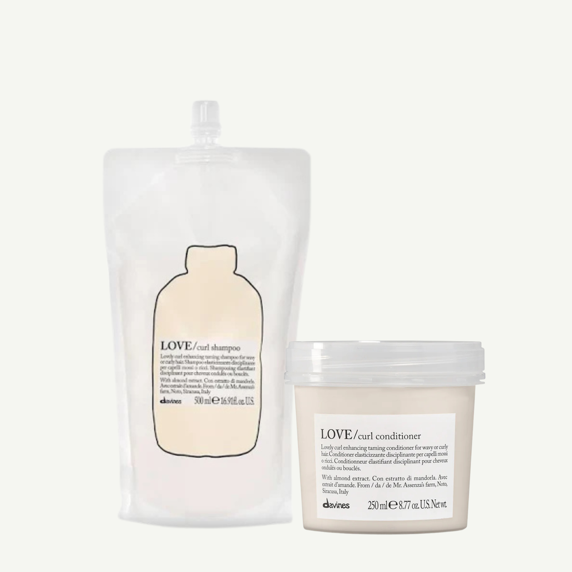 Davines LOVE Curl Refill Duo – shampoo 500 ml en conditioner 250 ml voor verzorging en definitie van krullend haar