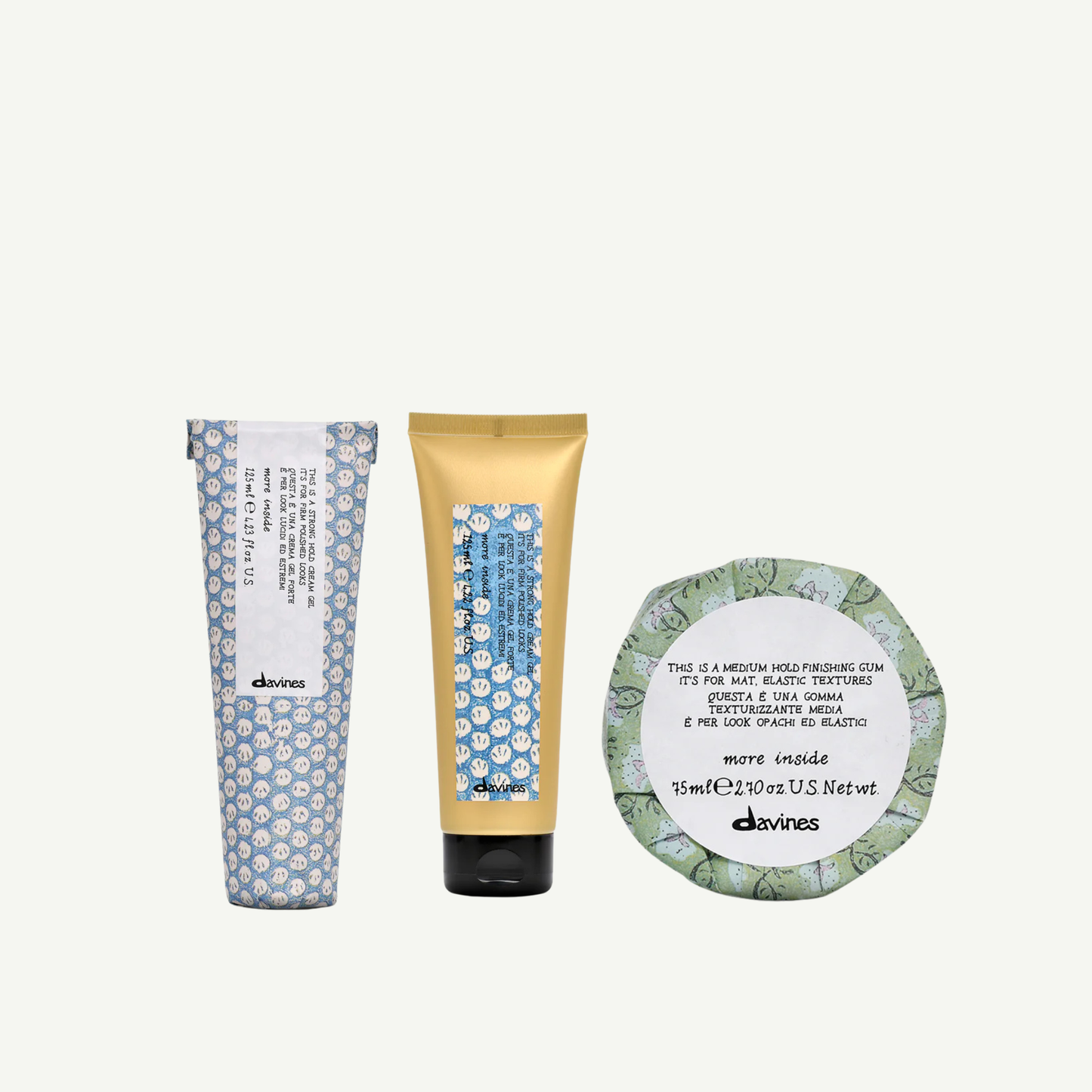 Davines More Inside duo set met This Is a Strong Hold Cream Gel en Medium Hold Finishing Gum voor langdurige fixatie en flexibele afwerking