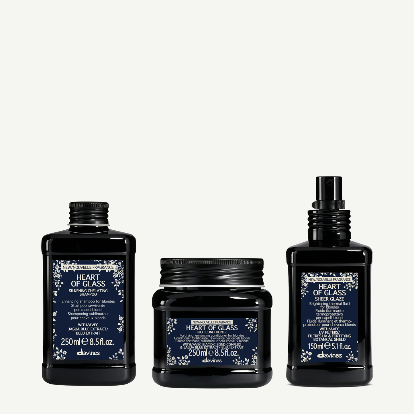 Davines Heart of Glass verzorgingsset shampoo conditioner en glaze voor blond haar